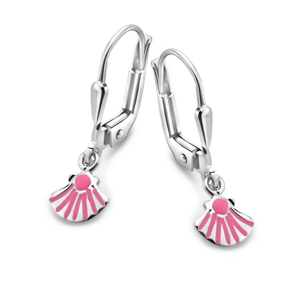 Zilveren kinder oorbellen schelpjes roze brisure sluiting/oorslinger Naoimy princess - Staartjes en Strikjes