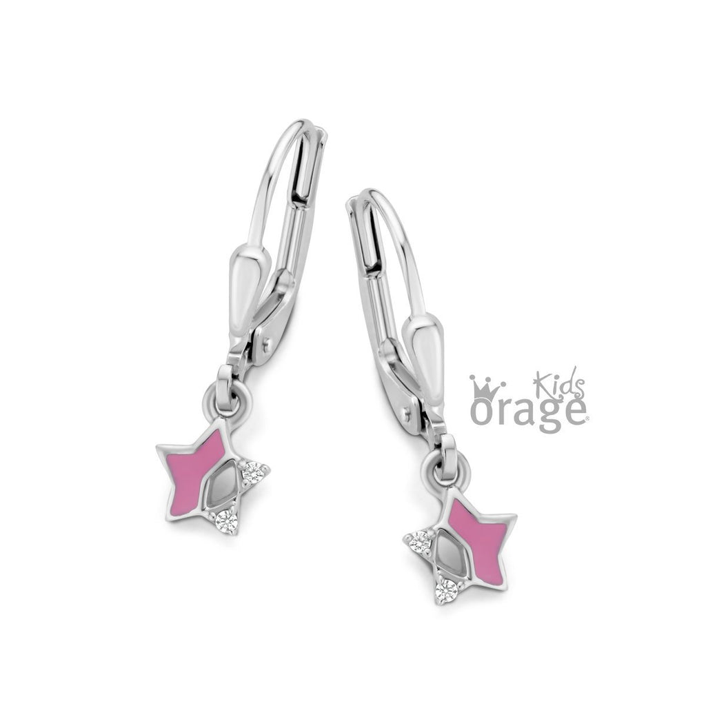 Zilveren kinder oorbellen ster roze Orage kids brisuresluiting/oorslinger - Staartjes en Strikjes
