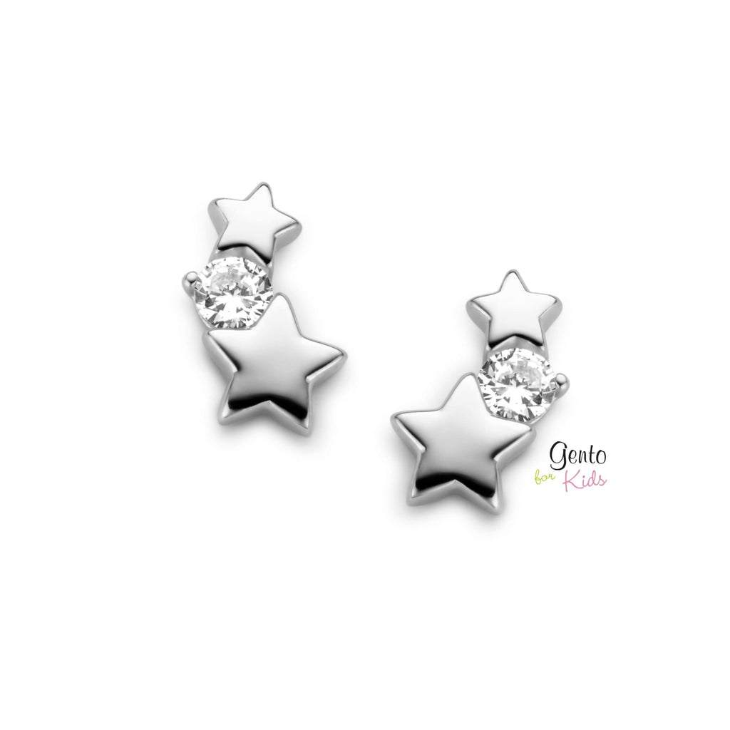 Zilveren kinder oorbellen sterren met zirconia Gento for kids - Staartjes en Strikjes