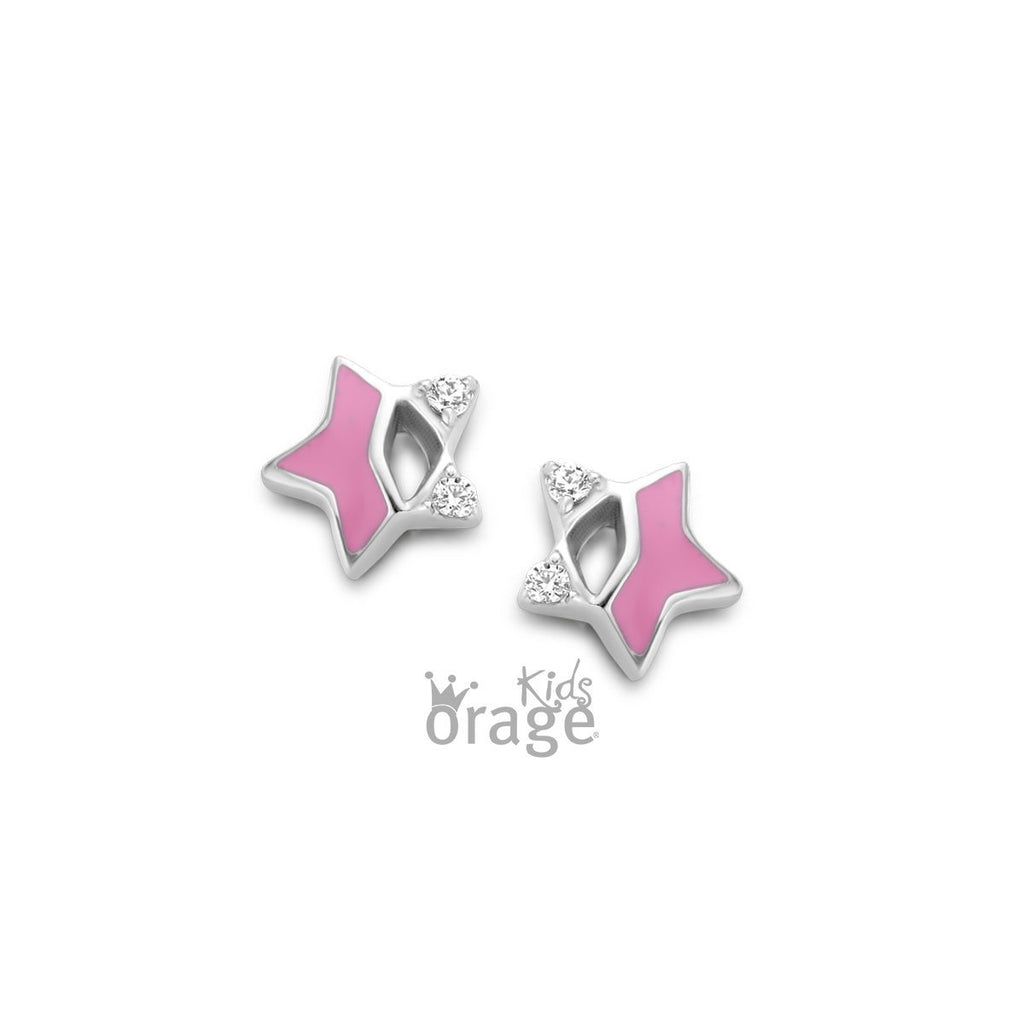 Zilveren kinder oorbellen sterren roze Orage Kids - Staartjes en Strikjes