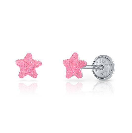 Zilveren kinder oorbellen sterretje roze |schroefsluiting Lapetra - Staartjes en Strikjes