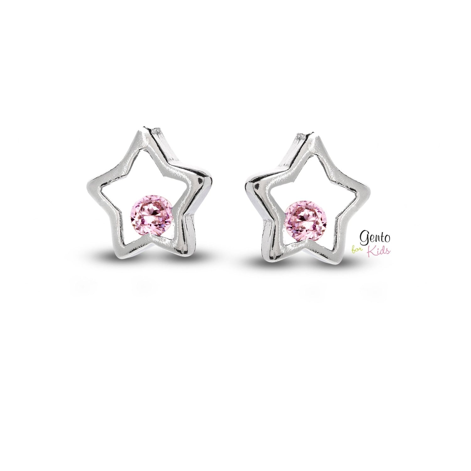 Zilveren kinder oorbellen sterretjes met zirconia Gento for kids - Staartjes en Strikjes