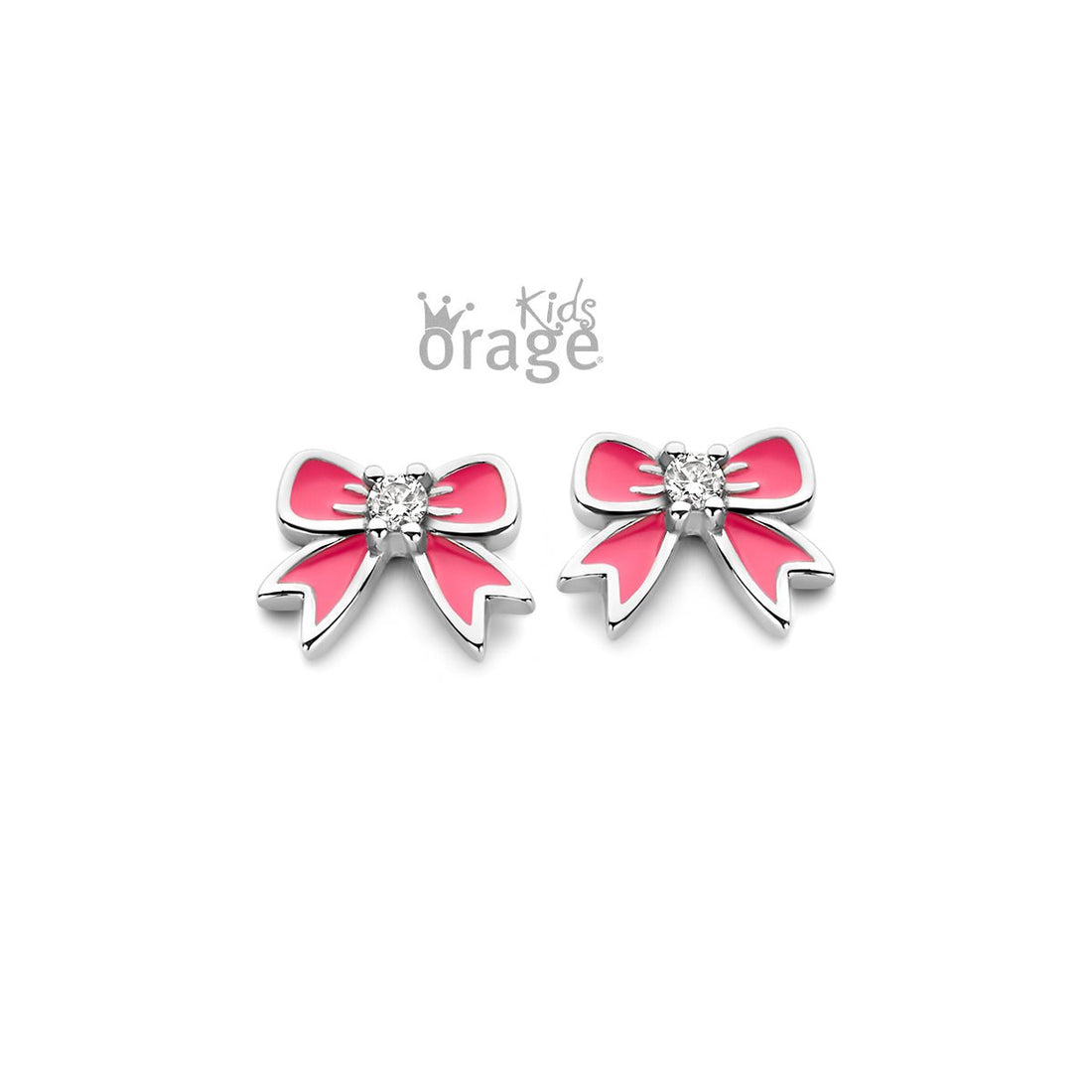 Zilveren kinder oorbellen strikjes met steentje Orage kids - Staartjes en Strikjes