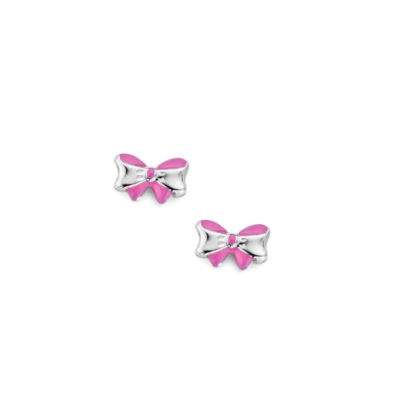 Zilveren kinder oorbellen strikjes roze Naiomy Princess - Staartjes en Strikjes