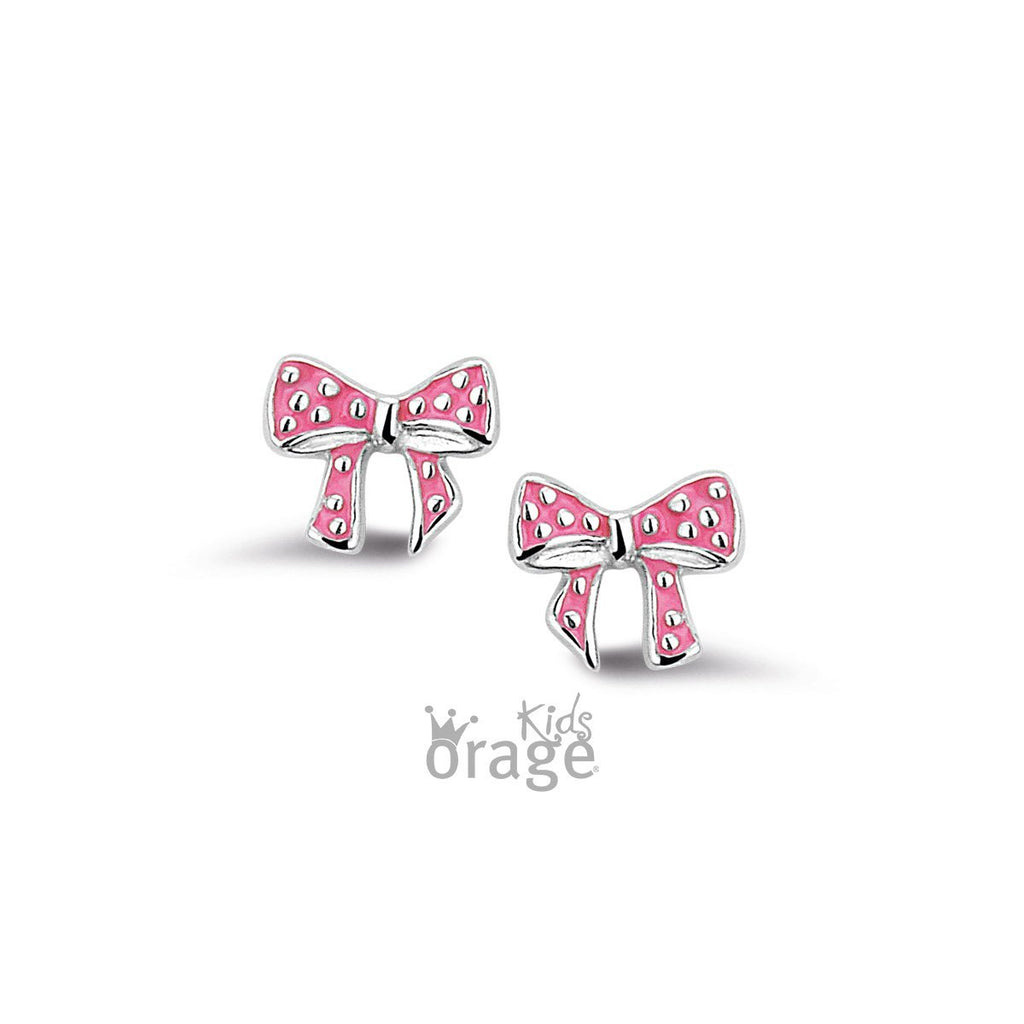 Zilveren kinder oorbellen strikjes roze Orage Kids - Staartjes en Strikjes