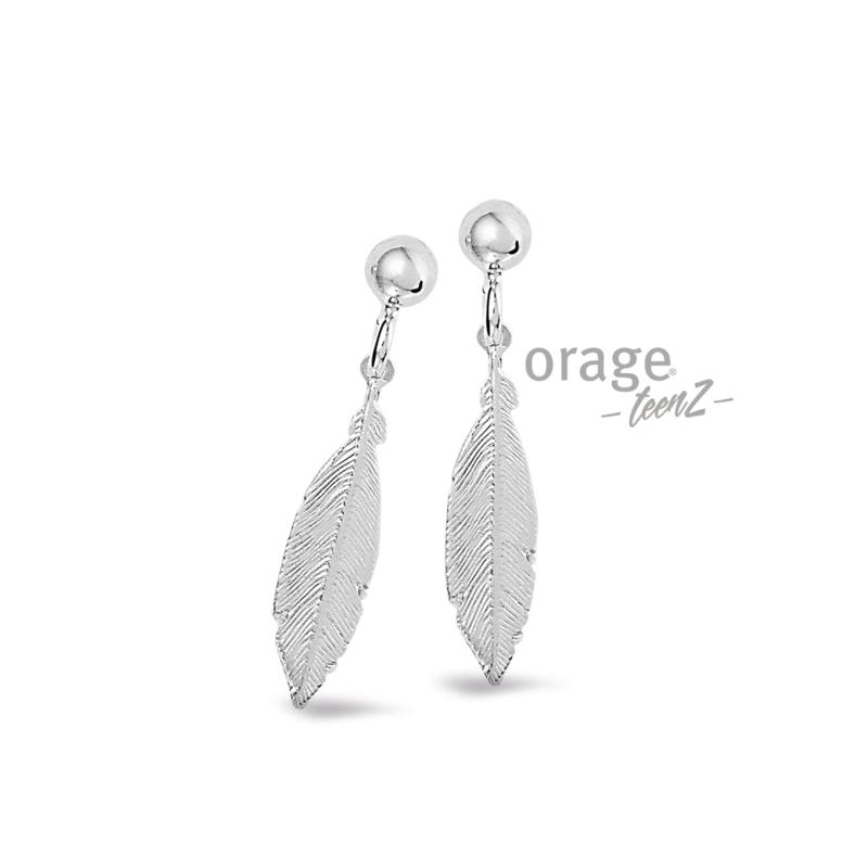 Zilveren kinder oorbellen veertjes Orage Teenz hangertjes - Staartjes en Strikjes