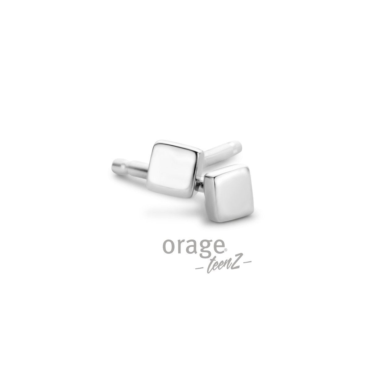 Zilveren kinder oorbellen vierkantje 4 mm. Orage Teenz - Staartjes en Strikjes
