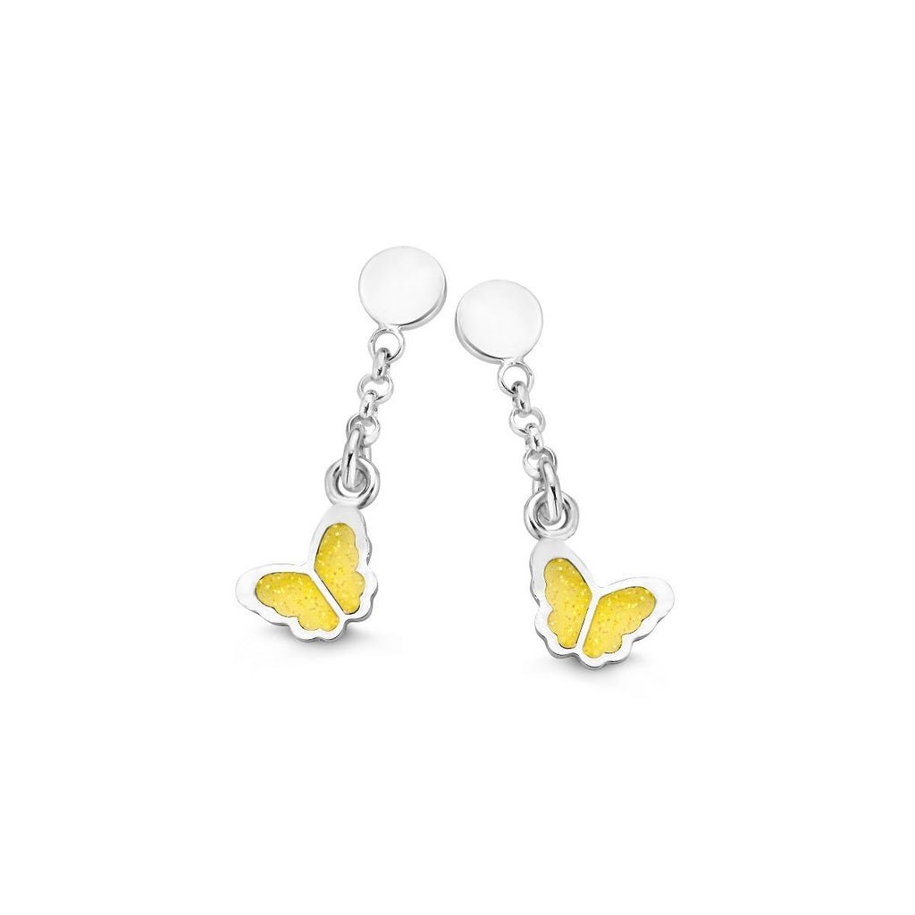 Zilveren kinder oorbellen vlindertjes geel hangertjes Naiomy Princess - Staartjes en Strikjes