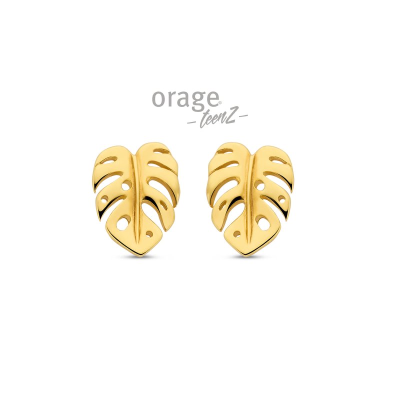 Zilveren kinderoorbellen blaadjes gold plated Orage Teenz - Staartjes en Strikjes