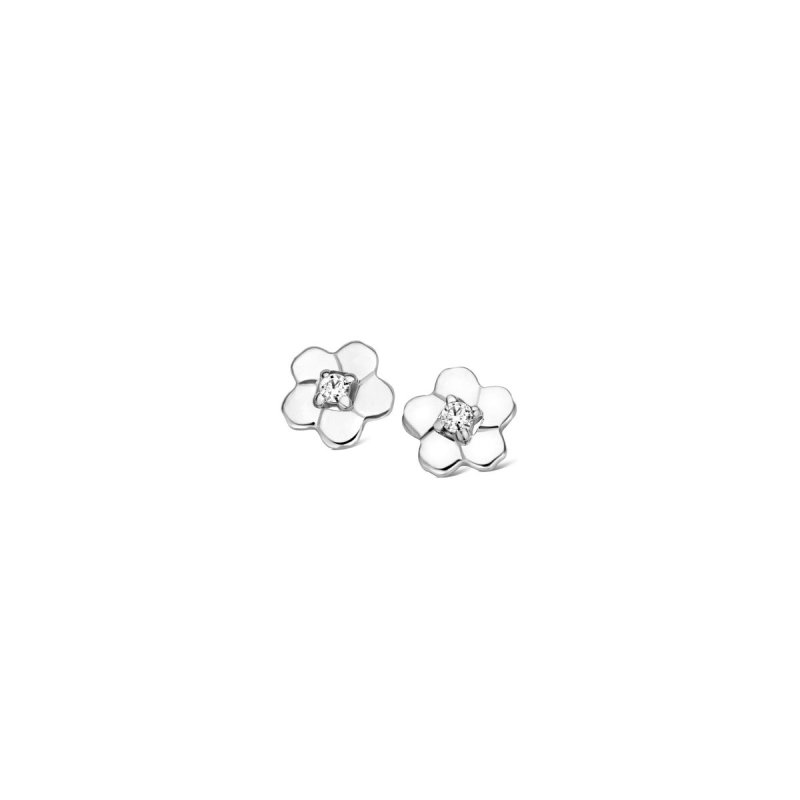 Zilveren kinderoorbellen bloem met steentje Naiomy Princess - Staartjes en Strikjes