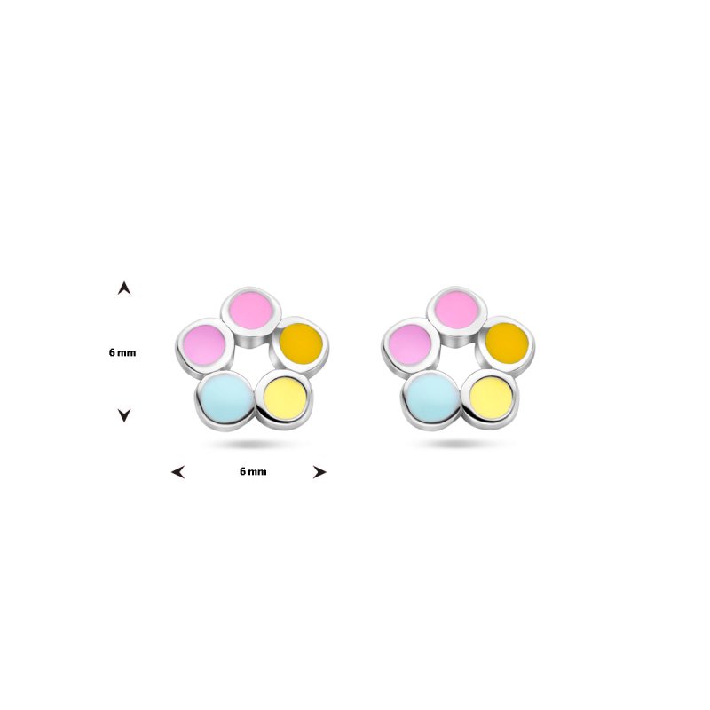 Zilveren kinderoorbellen bloemetje multicolor - Staartjes en Strikjes