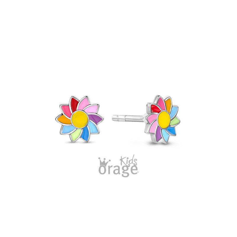 Zilveren kinderoorbellen bloemetje multicolor Orage kids - Staartjes en Strikjes