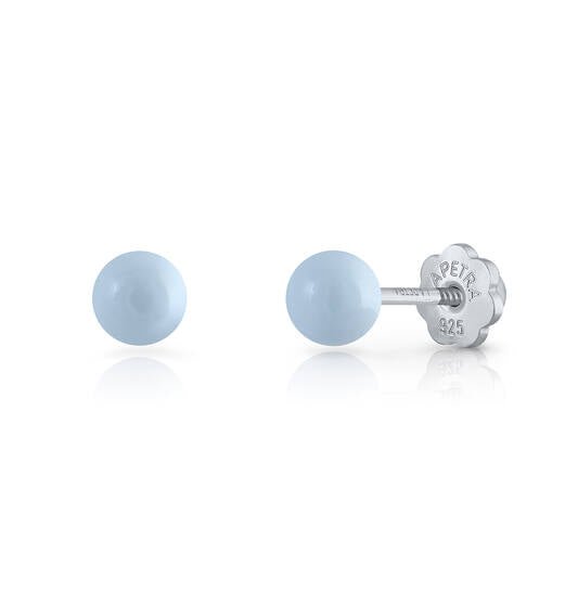 Zilveren kinderoorbellen bolletje blauw 4 mm. |schroefsluiting Lapetra - Staartjes en Strikjes