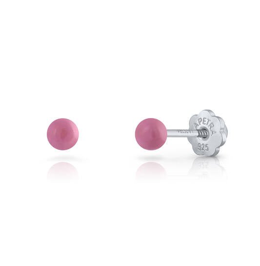 Zilveren kinderoorbellen bolletje oud roze 3 mm. |schroefsluiting Lapetra - Staartjes en Strikjes