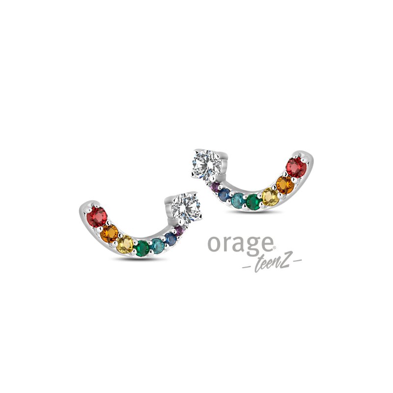 Zilveren kinderoorbellen boogje multi color Orage Teenz - Staartjes en Strikjes