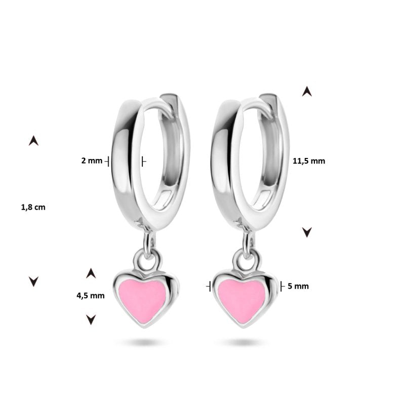 Zilveren kinderoorbellen creolen/oorringen hartje roze - Staartjes en Strikjes