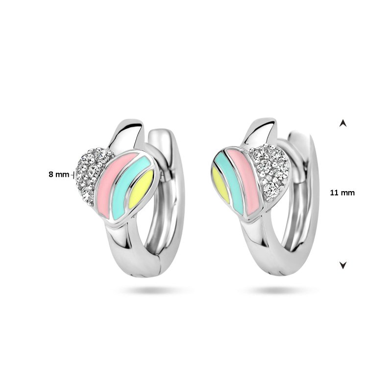 Zilveren kinderoorbellen creolen/oorringen hartjes pastel zirconia - Staartjes en Strikjes