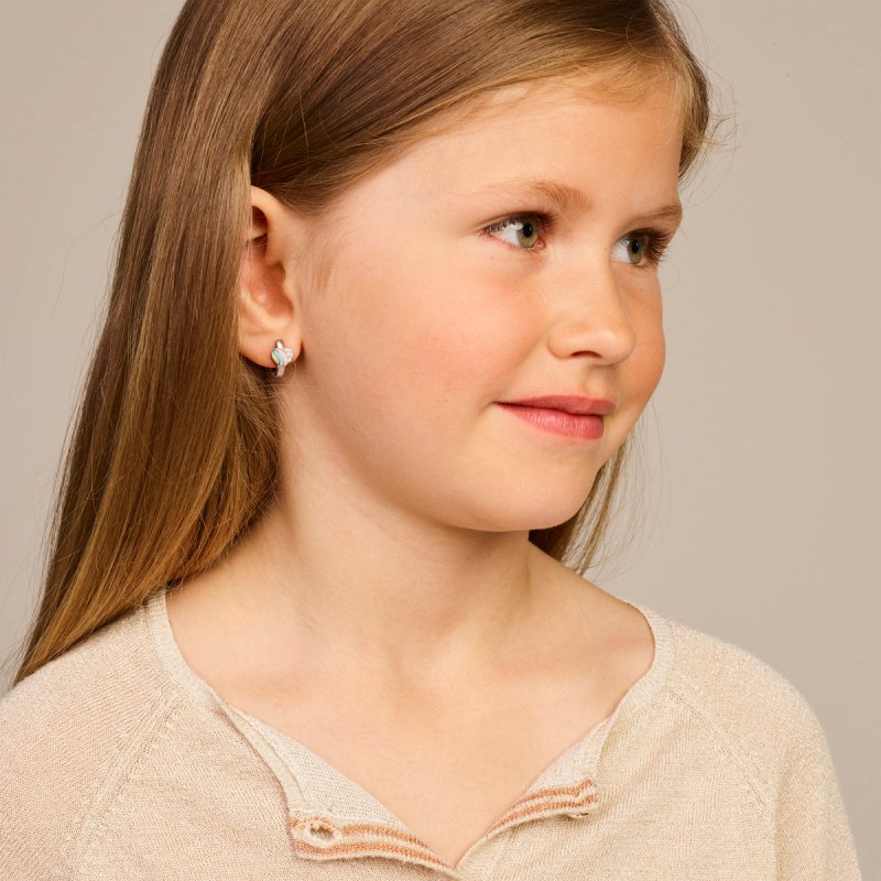 Zilveren kinderoorbellen creolen/oorringen hartjes pastel zirconia - Staartjes en Strikjes