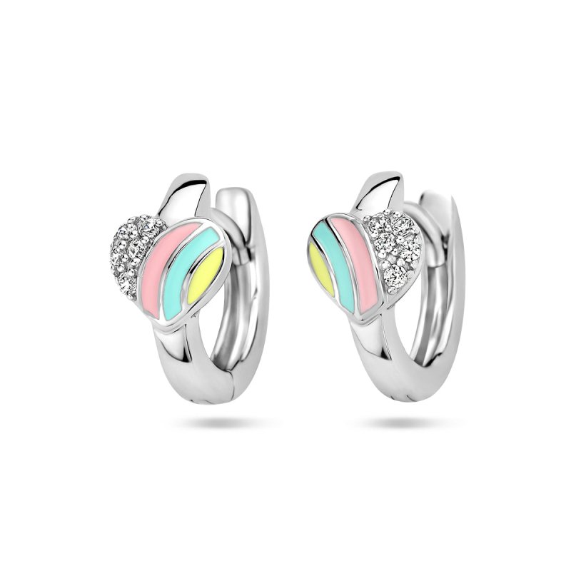 Zilveren kinderoorbellen creolen/oorringen hartjes pastel zirconia - Staartjes en Strikjes