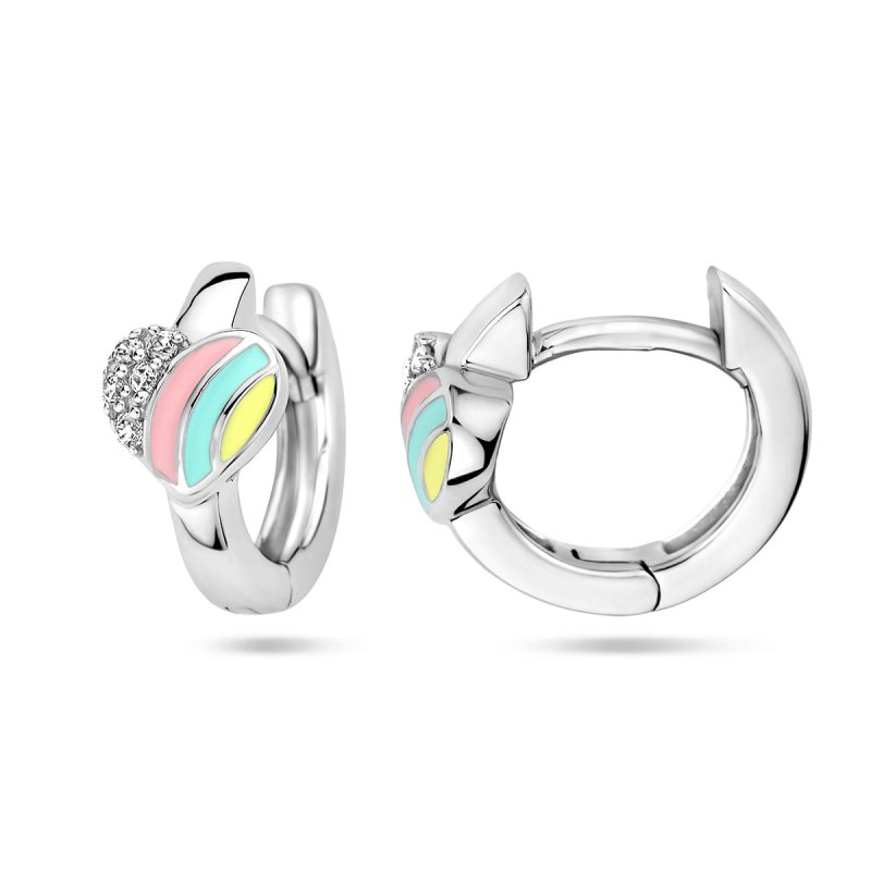 Zilveren kinderoorbellen creolen/oorringen hartjes pastel zirconia - Staartjes en Strikjes