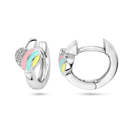 Zilveren kinderoorbellen creolen/oorringen hartjes pastel zirconia - Staartjes en Strikjes