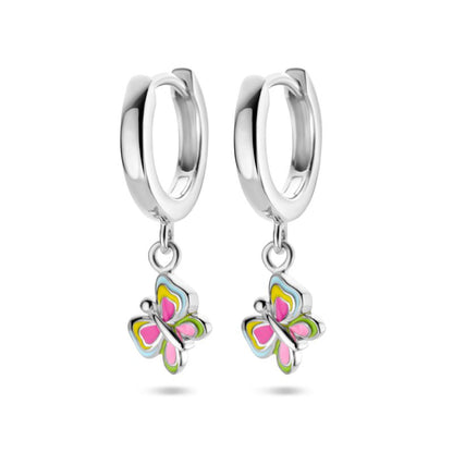 Zilveren kinderoorbellen creolen/oorringen vlindertjes multicolor - Staartjes en Strikjes