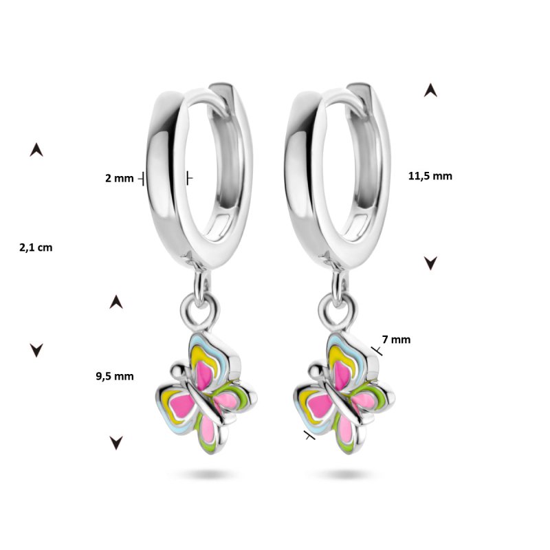 Zilveren kinderoorbellen creolen/oorringen vlindertjes multicolor - Staartjes en Strikjes