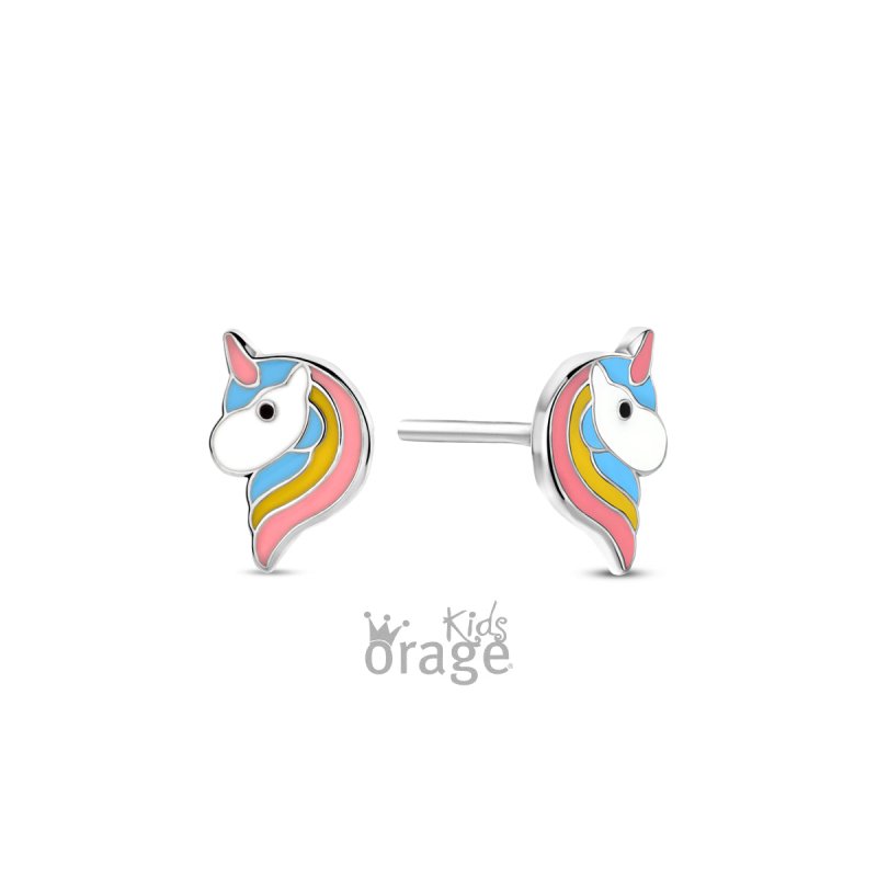 Zilveren kinderoorbellen eenhoorn multicolor Orage kids - Staartjes en Strikjes