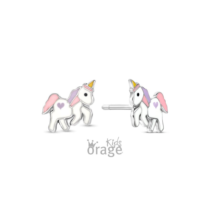 Zilveren kinderoorbellen eenhoorn wit/pastel Orage kids - Staartjes en Strikjes