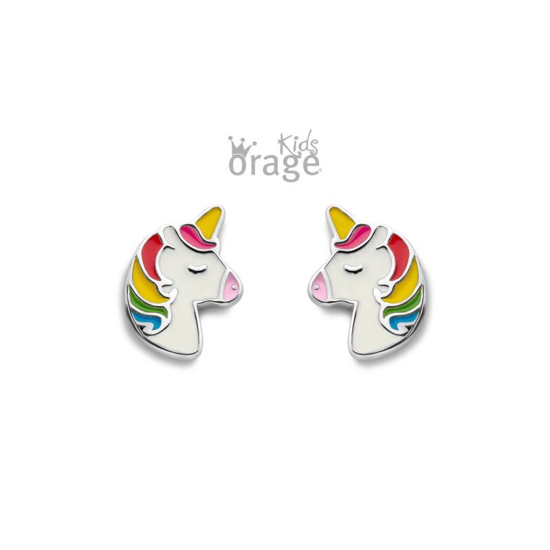 Zilveren kinderoorbellen eenhoorn/unicorn wit/multicolor Orage kids - Staartjes en Strikjes