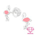 Zilveren kinderoorbellen flamingo glitter - Staartjes en Strikjes