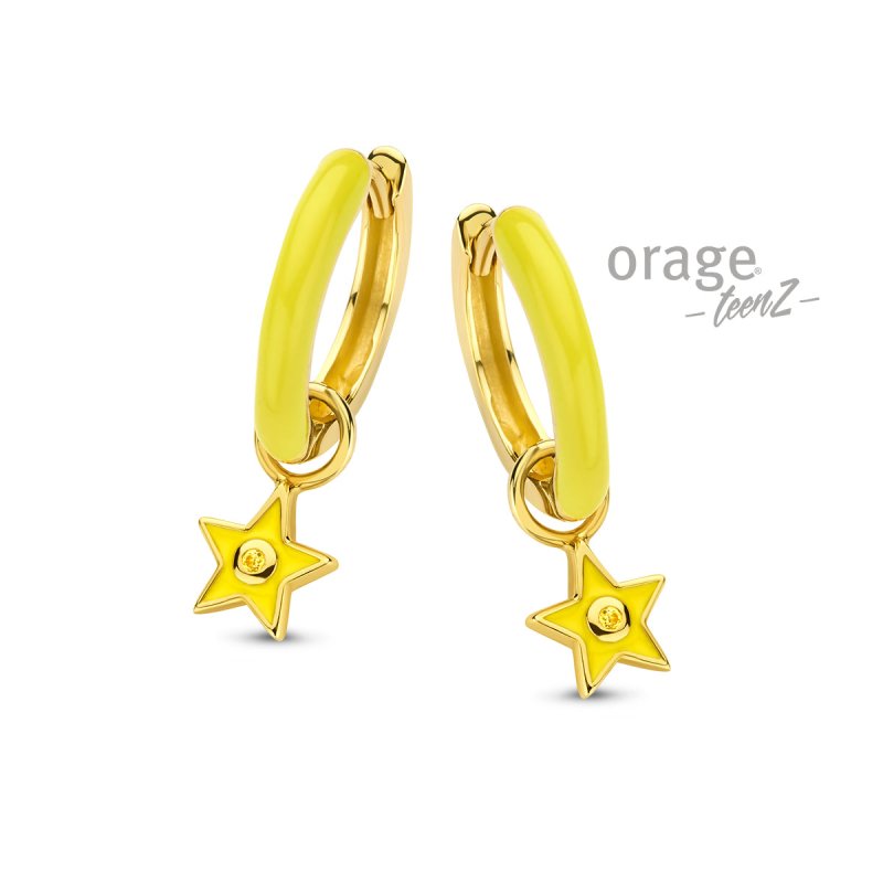 Zilveren kinderoorbellen goldplated geel sterretje Orage Teenz oorringen/creolen - Staartjes en Strikjes