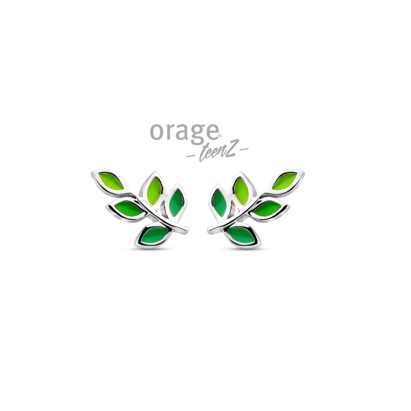 Zilveren kinderoorbellen groene blaadjes Orage Teenz - Staartjes en Strikjes