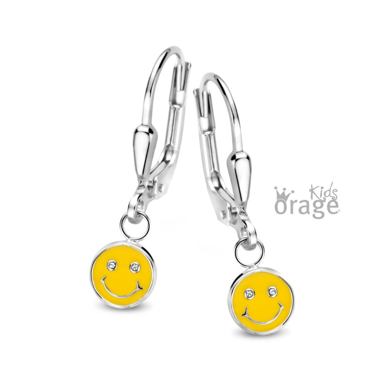 Zilveren kinderoorbellen met hangertjes smiley Orage Kids - Staartjes en Strikjes