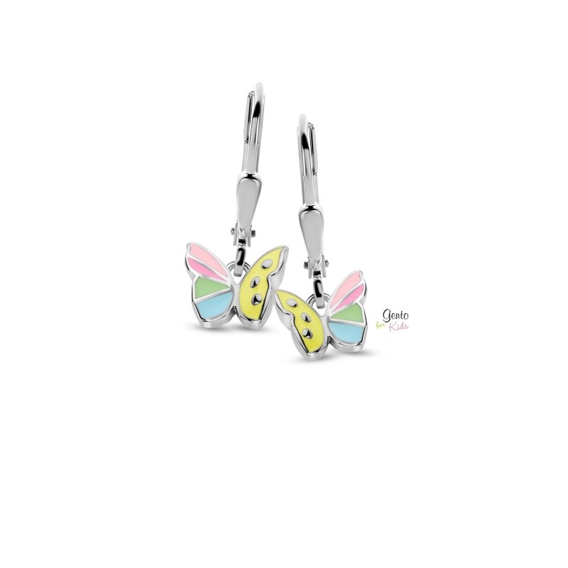 Zilveren kinderoorbellen met hangertjes vlinder Gento for kids - Staartjes en Strikjes