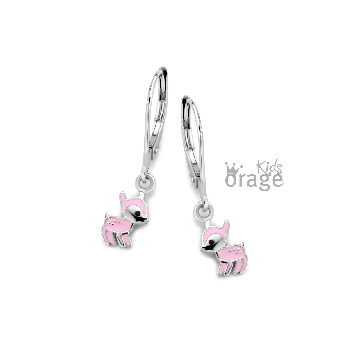Zilveren kinderoorbellen oorhangers hertjes roze Orage Kids - Staartjes en Strikjes