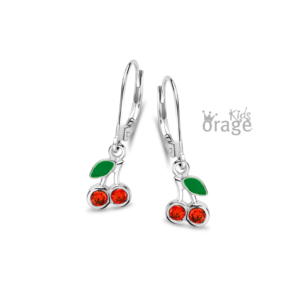 Zilveren kinderoorbellen oorhangers kersjes Orage Kids - Staartjes en Strikjes