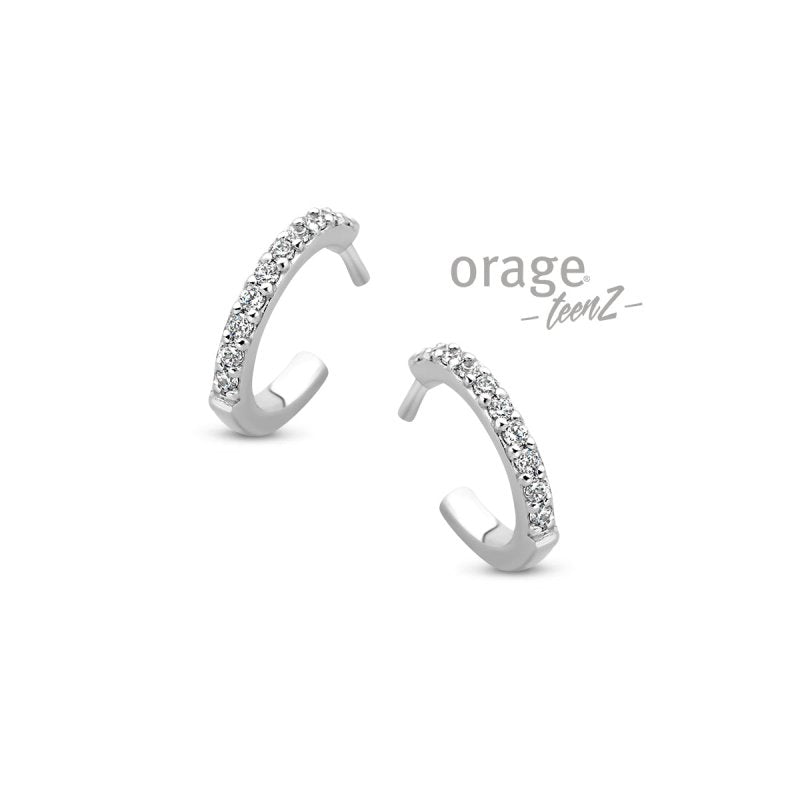 Zilveren kinderoorbellen oorringen open crystal color Orage Teenz - Staartjes en Strikjes