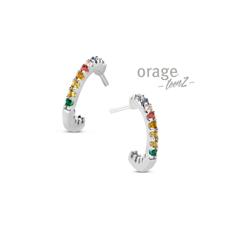Zilveren kinderoorbellen oorringen open multi color Orage Teenz - Staartjes en Strikjes