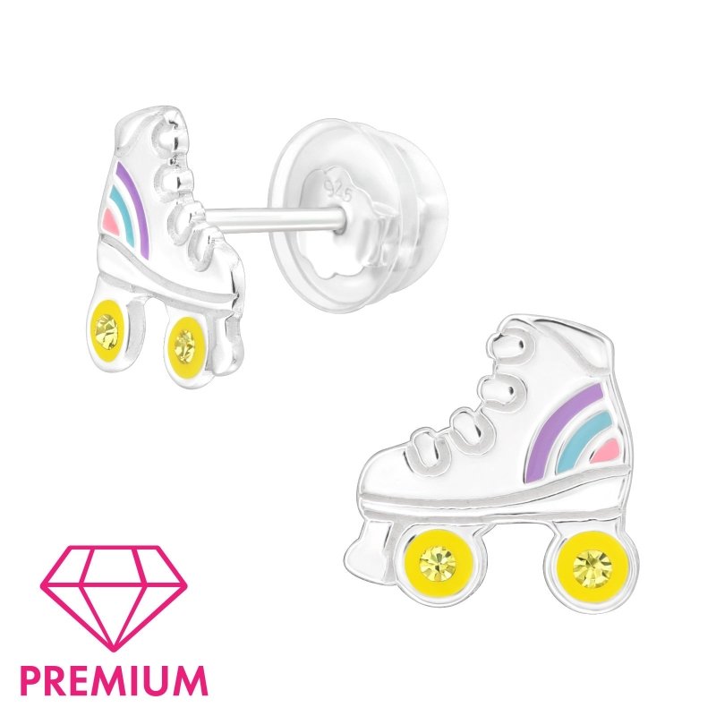 Zilveren kinderoorbellen rolschaatsen met kristalletje - Staartjes en Strikjes