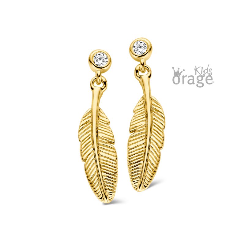 Zilveren kinderoorbellen veertjes Orage Teenz hangertjes goldplated - Staartjes en Strikjes