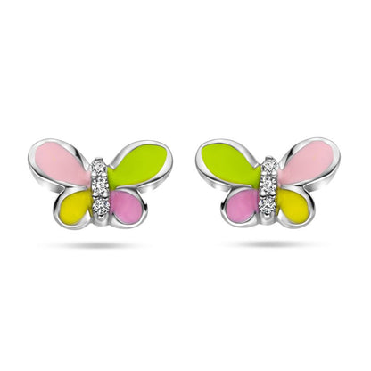 Zilveren kinderoorbellen vlinder met zirconia - Staartjes en Strikjes